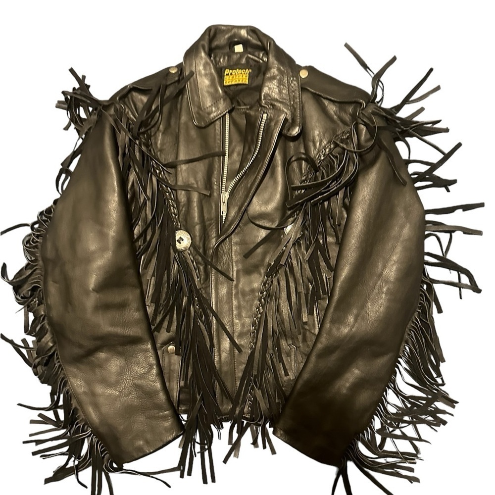 Vintage Protech Leather Apparel Black Biker Motorcycle Jacket Medium size 40